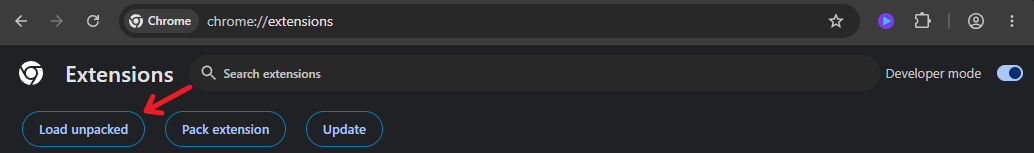 The Load unpacked button on the extensions page
