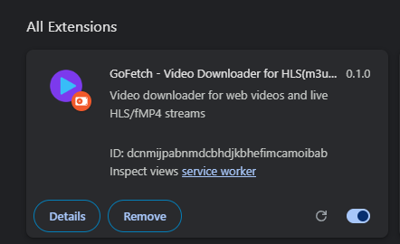 GoFetch shown in the extensions list after installation