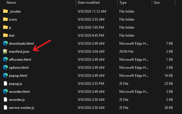 The extracted extension folder containing the manifest.json file